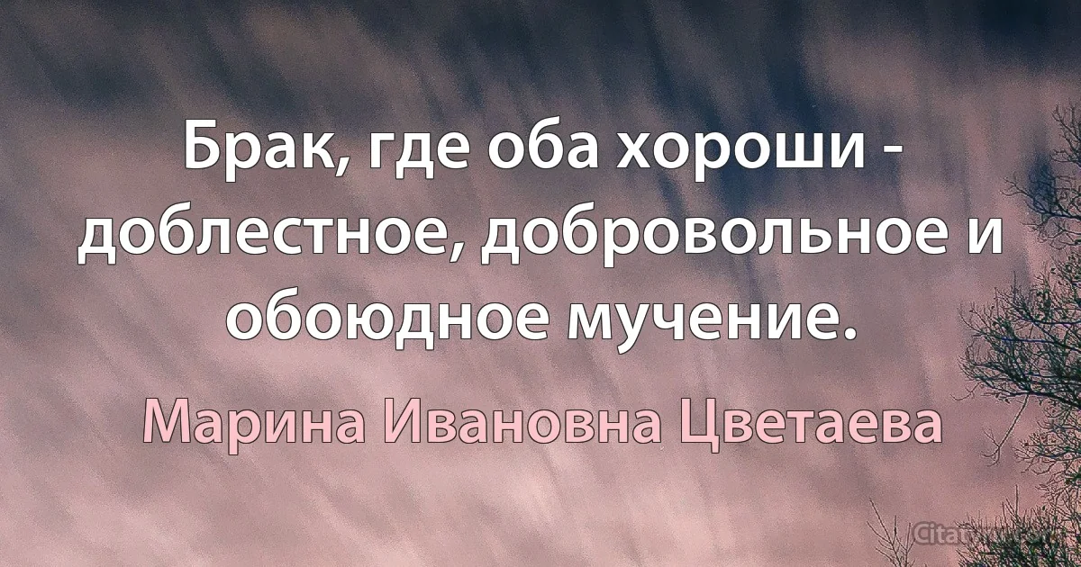 Брак, где оба хороши - доблестное, добровольное и обоюдное мучение. (Марина Ивановна Цветаева)