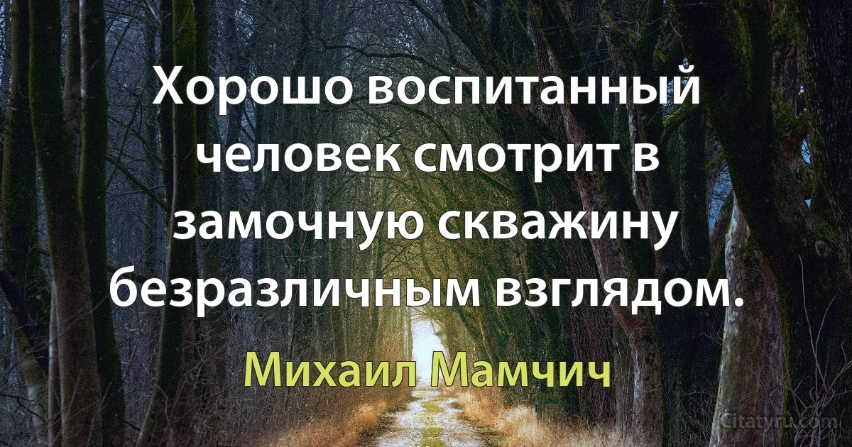 Хорошо воспитанный человек смотрит в замочную скважину безразличным взглядом. (Михаил Мамчич)