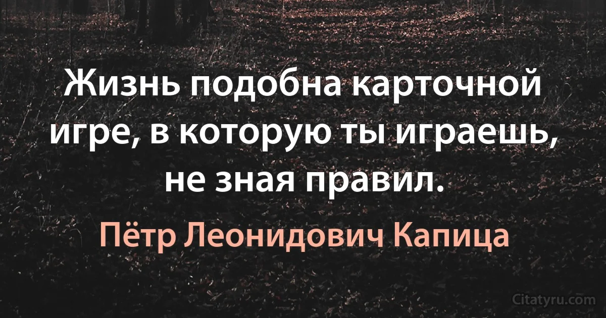 Жизнь подобна карточной игре, в которую ты играешь, не зная правил. (Пётр Леонидович Капица)