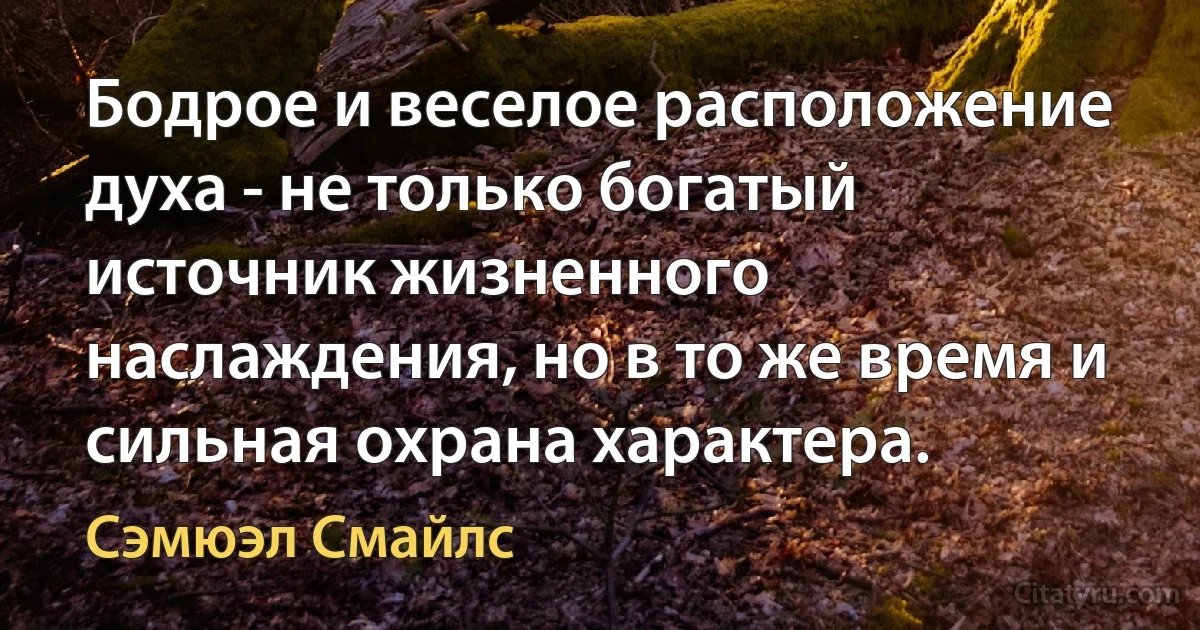 Бодрое и веселое расположение духа - не только богатый источник жизненного наслаждения, но в то же время и сильная охрана характера. (Сэмюэл Смайлс)