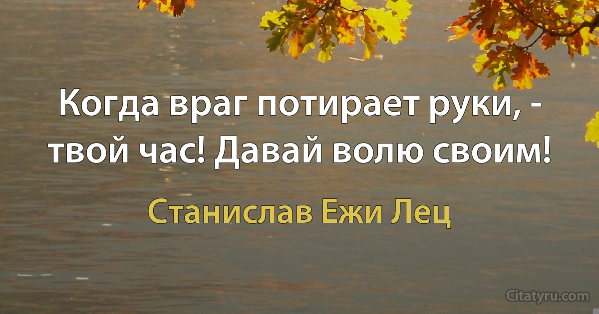 Когда враг потирает руки, - твой час! Давай волю своим! (Станислав Ежи Лец)