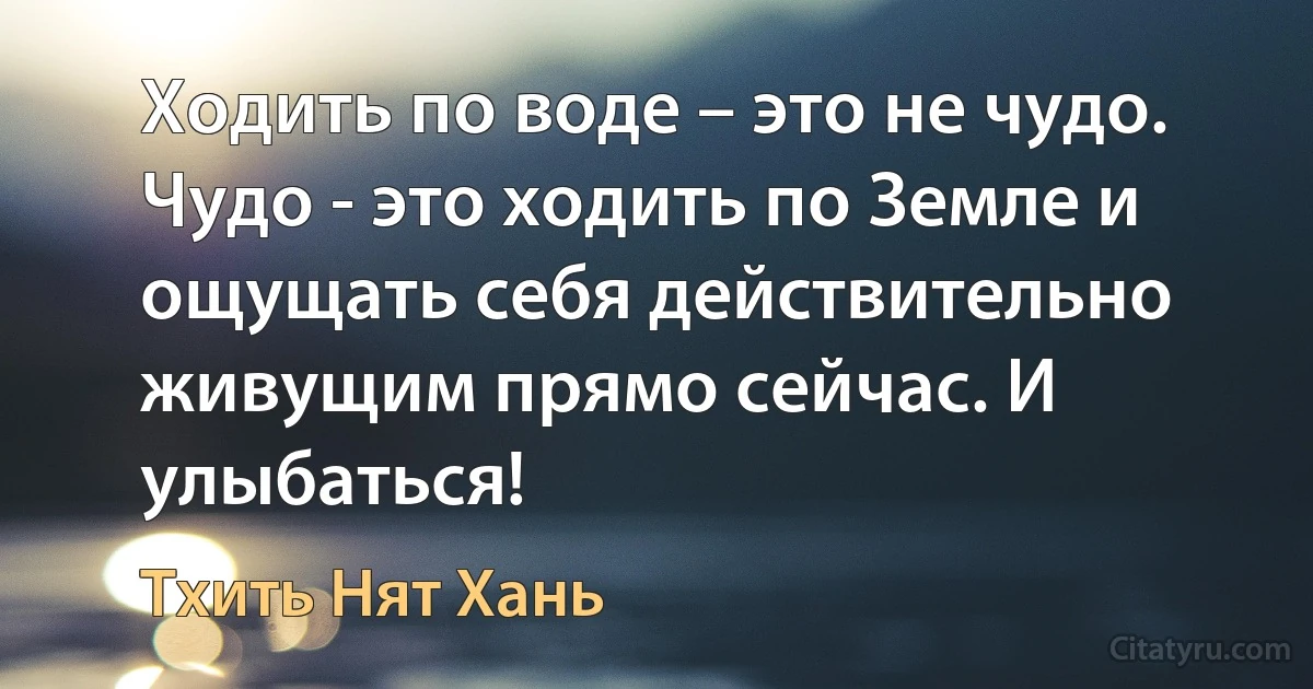 Ходить по воде – это не чудо. Чудо - это ходить по Земле и ощущать себя действительно живущим прямо сейчас. И улыбаться! (Тхить Нят Хань)