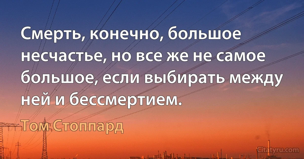 Смерть, конечно, большое несчастье, но все же не самое большое, если выбирать между ней и бессмертием. (Том Стоппард)