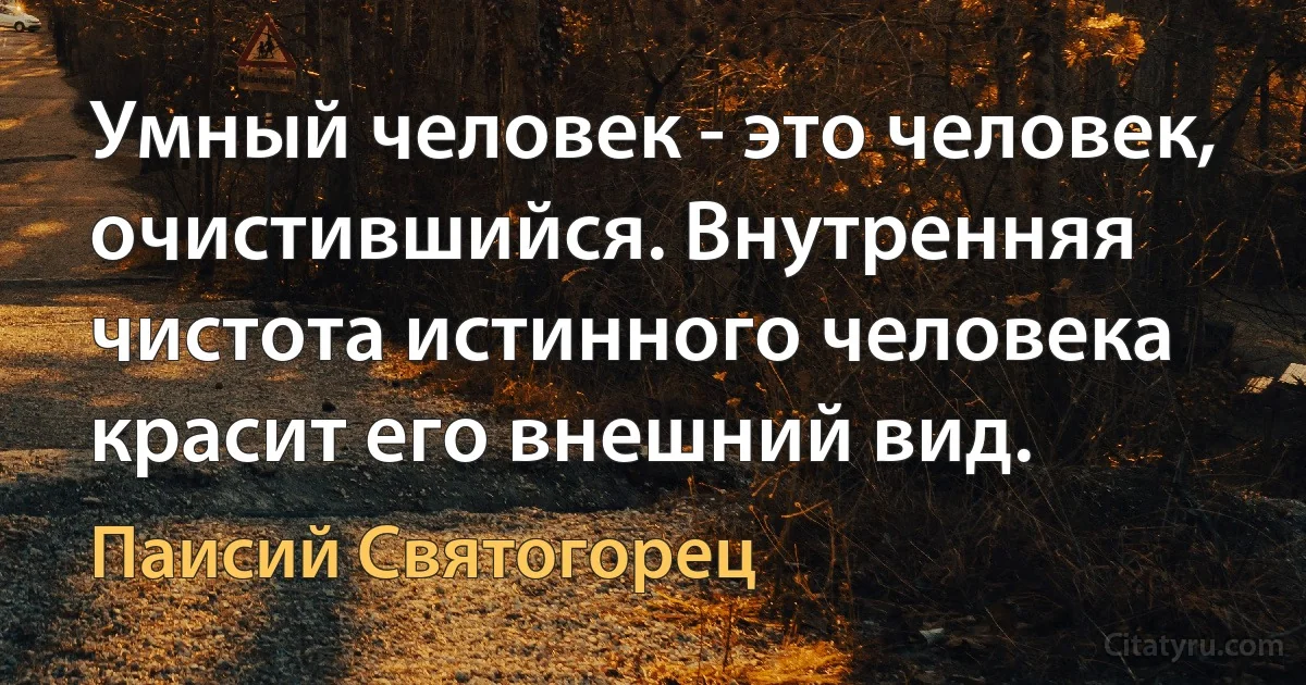 Умный человек - это человек, очистившийся. Внутренняя чистота истинного человека красит его внешний вид. (Паисий Святогорец)