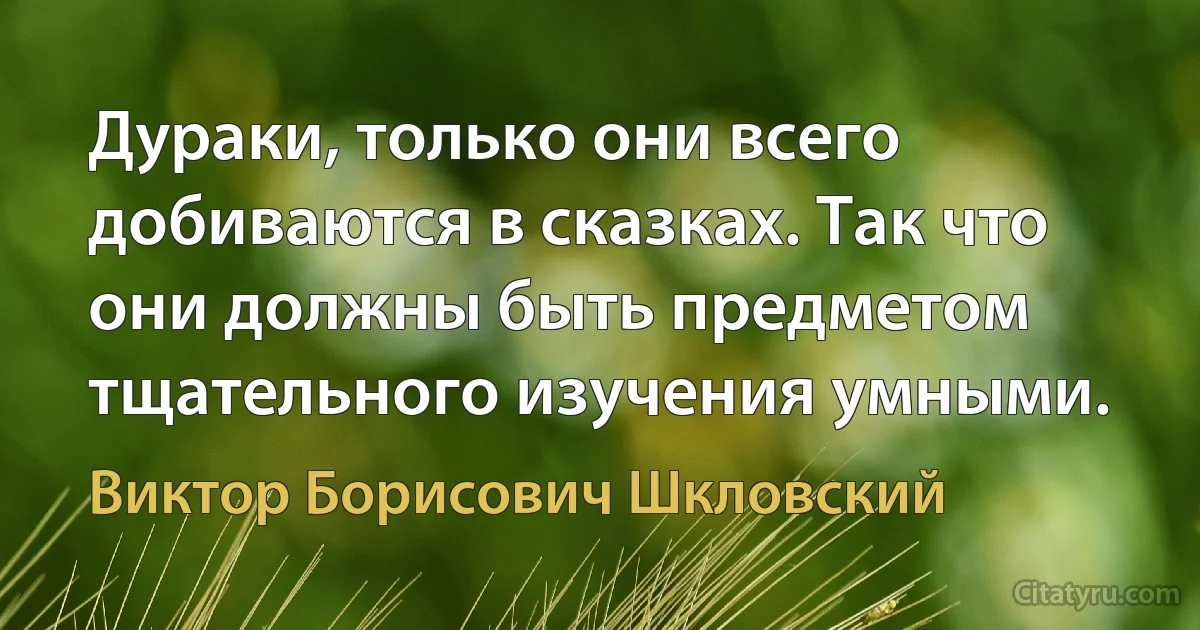 Дураки, только они всего добиваются в сказках. Так что они должны быть предметом тщательного изучения умными. (Виктор Борисович Шкловский)