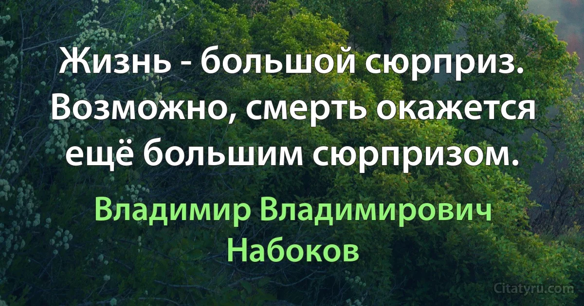 Жизнь - большой сюрприз. Возможно, смерть окажется ещё большим сюрпризом. (Владимир Владимирович Набоков)