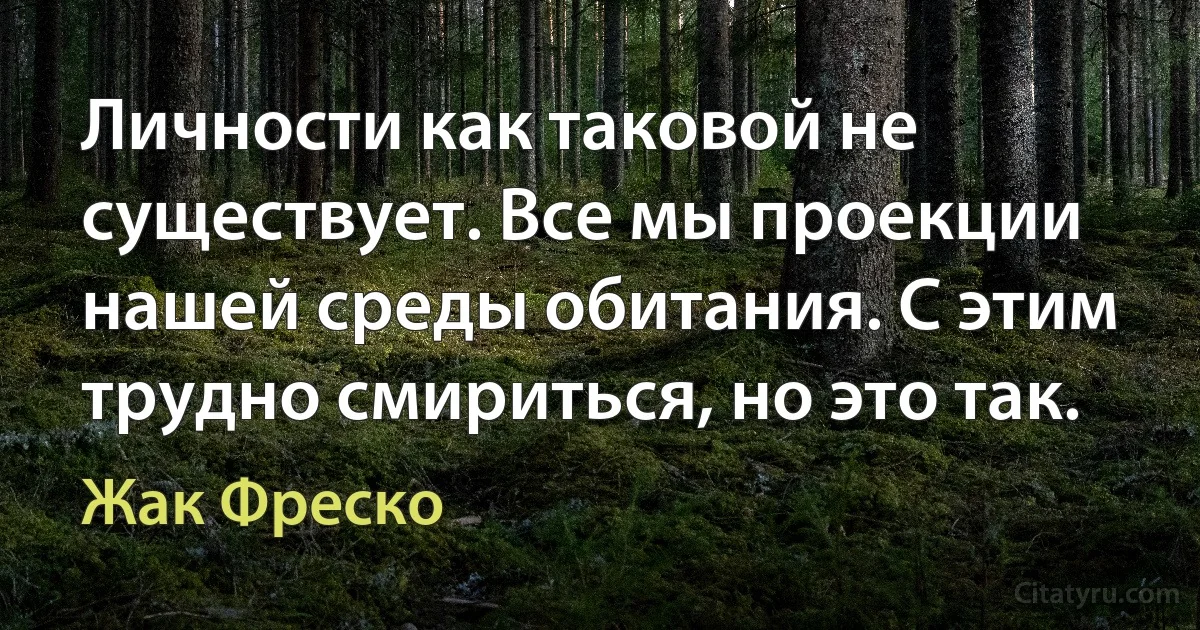 Личности как таковой не существует. Все мы проекции нашей среды обитания. С этим трудно смириться, но это так. (Жак Фреско)