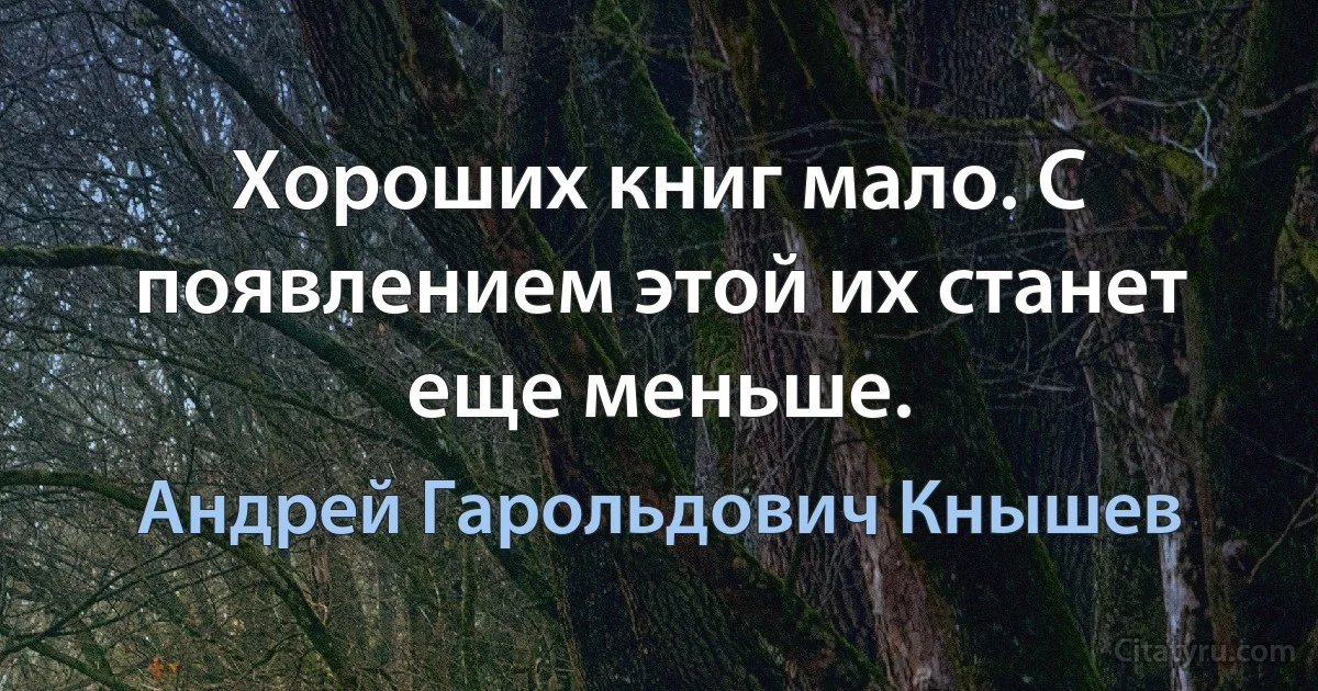 Хороших книг мало. С появлением этой их станет еще меньше. (Андрей Гарольдович Кнышев)