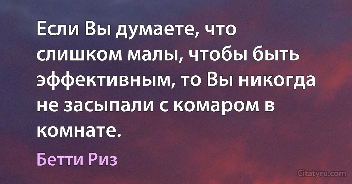 Если Вы думаете, что слишком малы, чтобы быть эффективным, то Вы никогда не засыпали с комаром в комнате. (Бетти Риз)