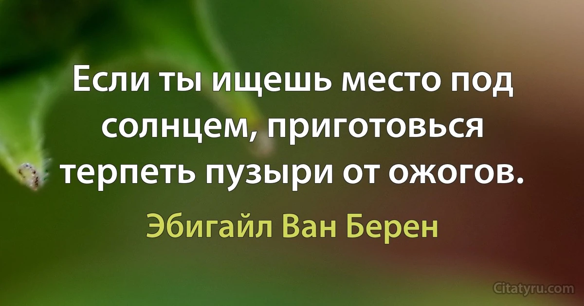 Если ты ищешь место под солнцем, приготовься терпеть пузыри от ожогов. (Эбигайл Ван Берен)