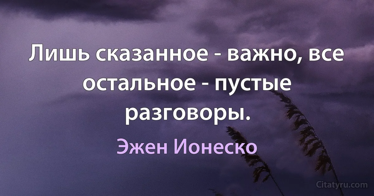 Лишь сказанное - важно, все остальное - пустые разговоры. (Эжен Ионеско)