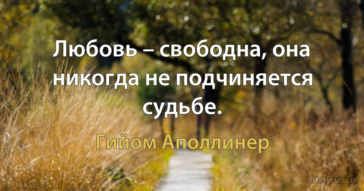 Любовь – свободна, она никогда не подчиняется судьбе. (Гийом Аполлинер)