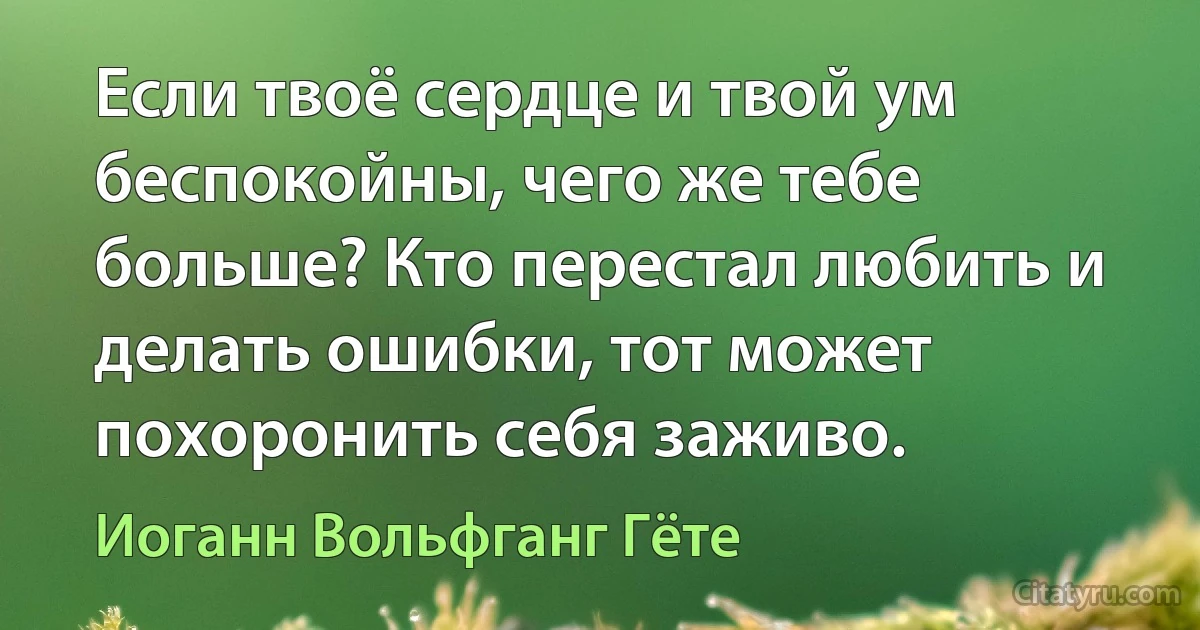 Если твоё сердце и твой ум беспокойны, чего же тебе больше? Кто перестал любить и делать ошибки, тот может похоронить себя заживо. (Иоганн Вольфганг Гёте)