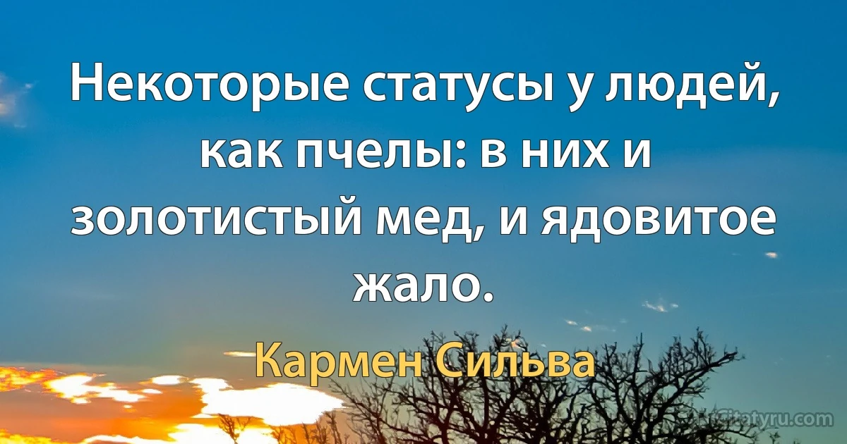 Некоторые статусы у людей, как пчелы: в них и золотистый мед, и ядовитое жало. (Кармен Сильва)