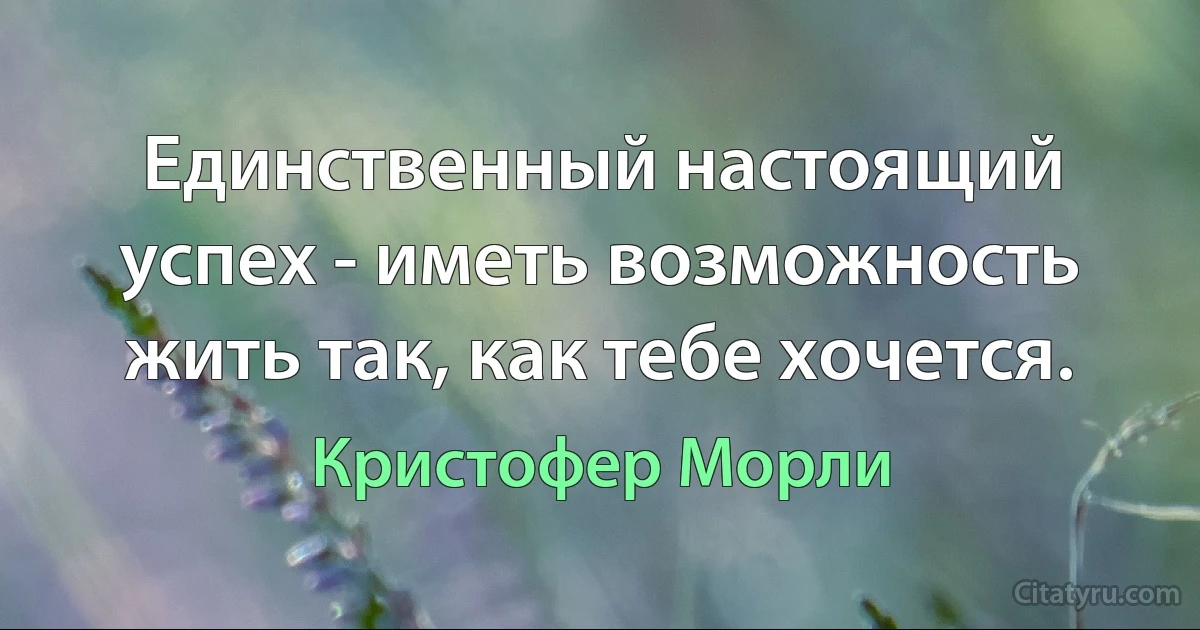 Единственный настоящий успех - иметь возможность жить так, как тебе хочется. (Кристофер Морли)