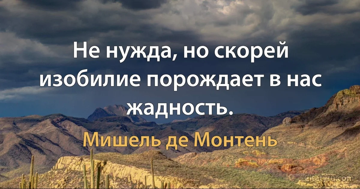 Не нужда, но скорей изобилие порождает в нас жадность. (Мишель де Монтень)