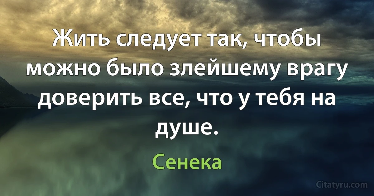 Жить следует так, чтобы можно было злейшему врагу доверить все, что у тебя на душе. (Сенека)