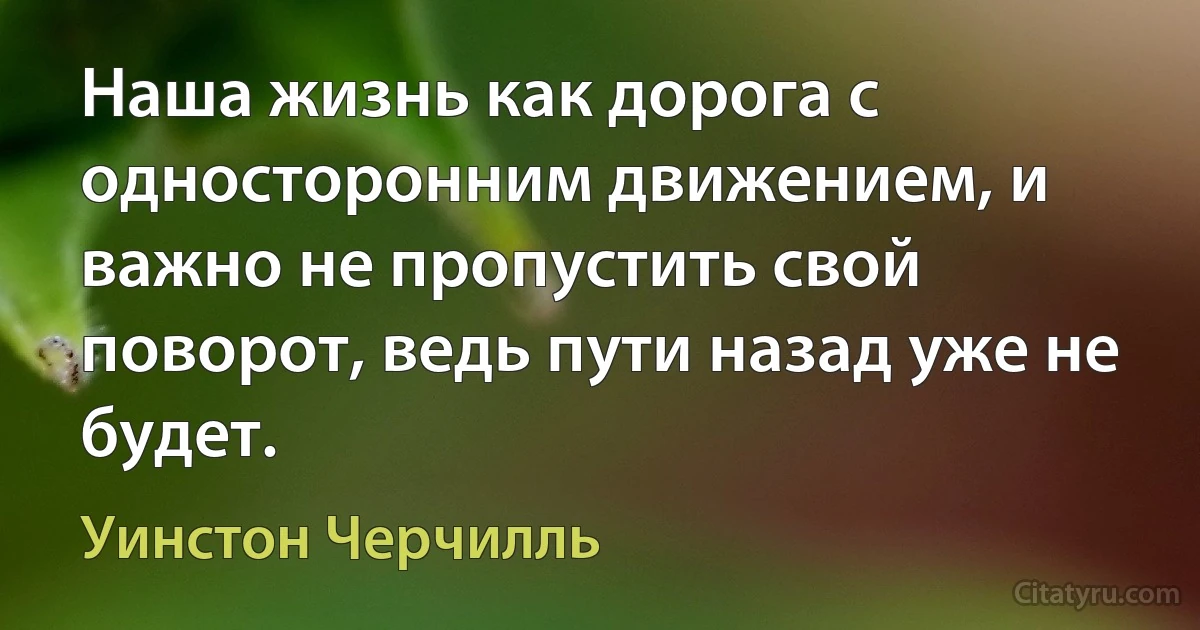 Наша жизнь как дорога с односторонним движением, и важно не пропустить свой поворот, ведь пути назад уже не будет. (Уинстон Черчилль)