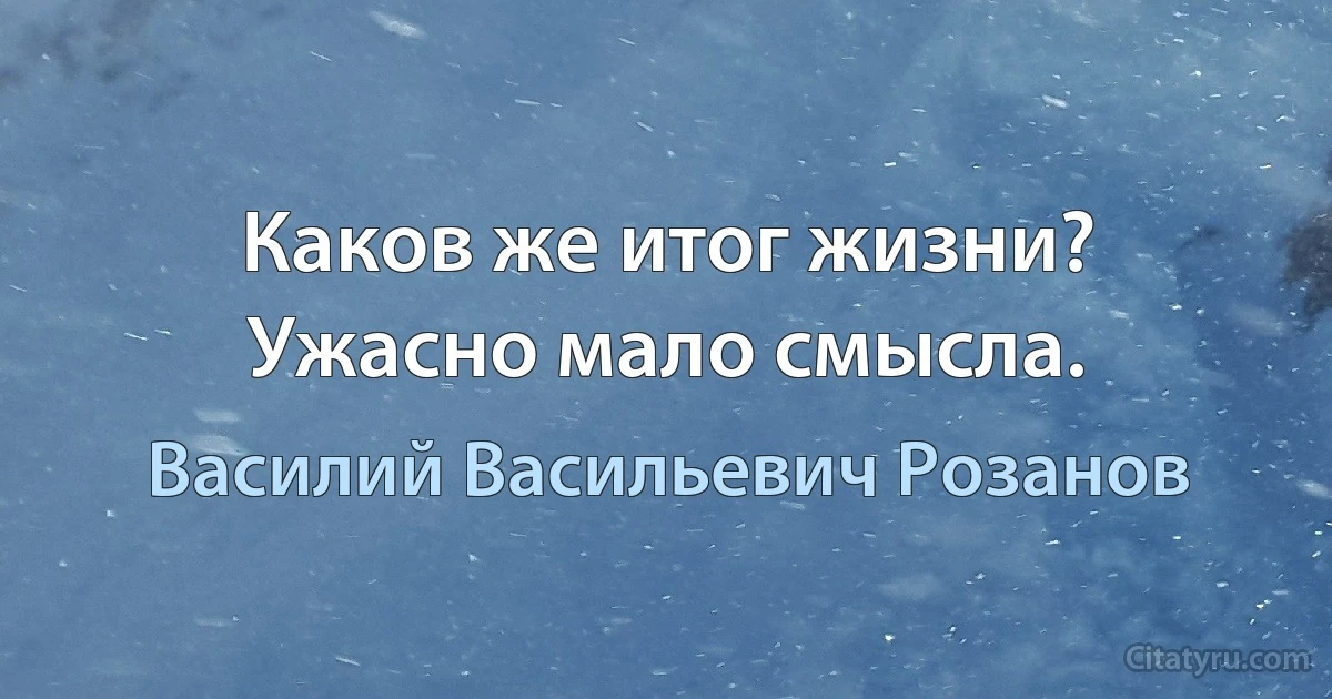 Каков же итог жизни? Ужасно мало смысла. (Василий Васильевич Розанов)