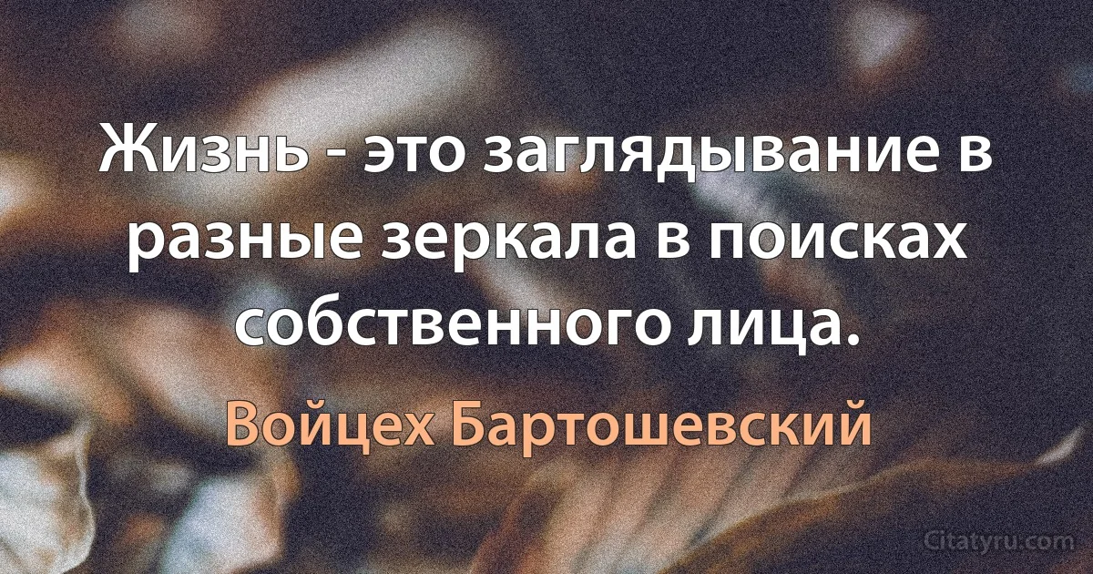 Жизнь - это заглядывание в разные зеркала в поисках собственного лица. (Войцех Бартошевский)