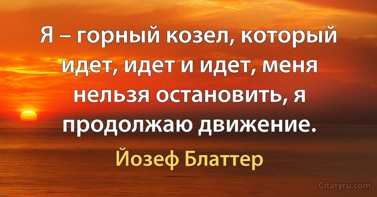 Я – горный козел, который идет, идет и идет, меня нельзя остановить, я продолжаю движение. (Йозеф Блаттер)