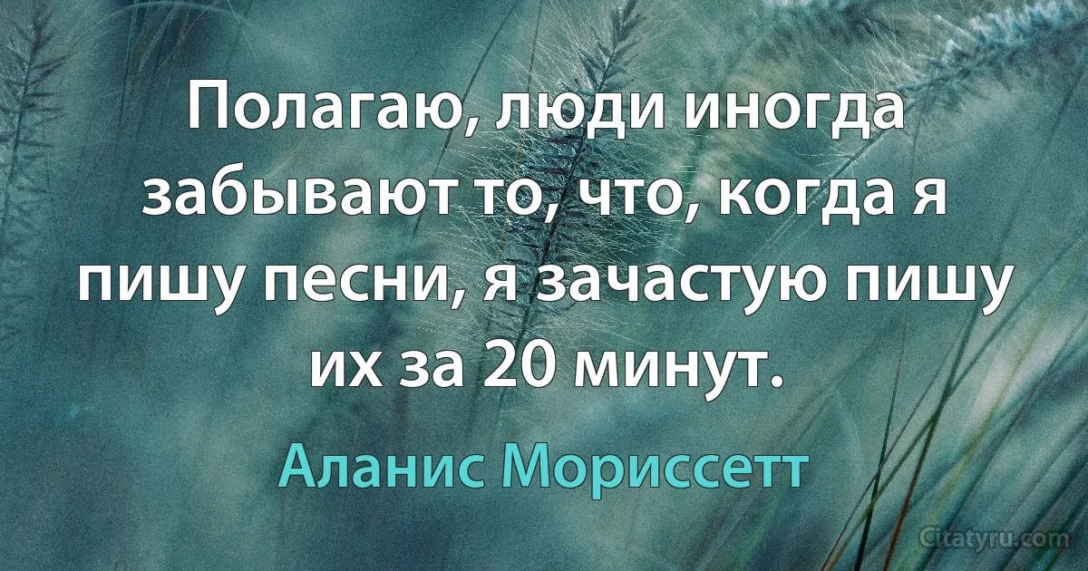 Полагаю, люди иногда забывают то, что, когда я пишу песни, я зачастую пишу их за 20 минут. (Аланис Мориссетт)