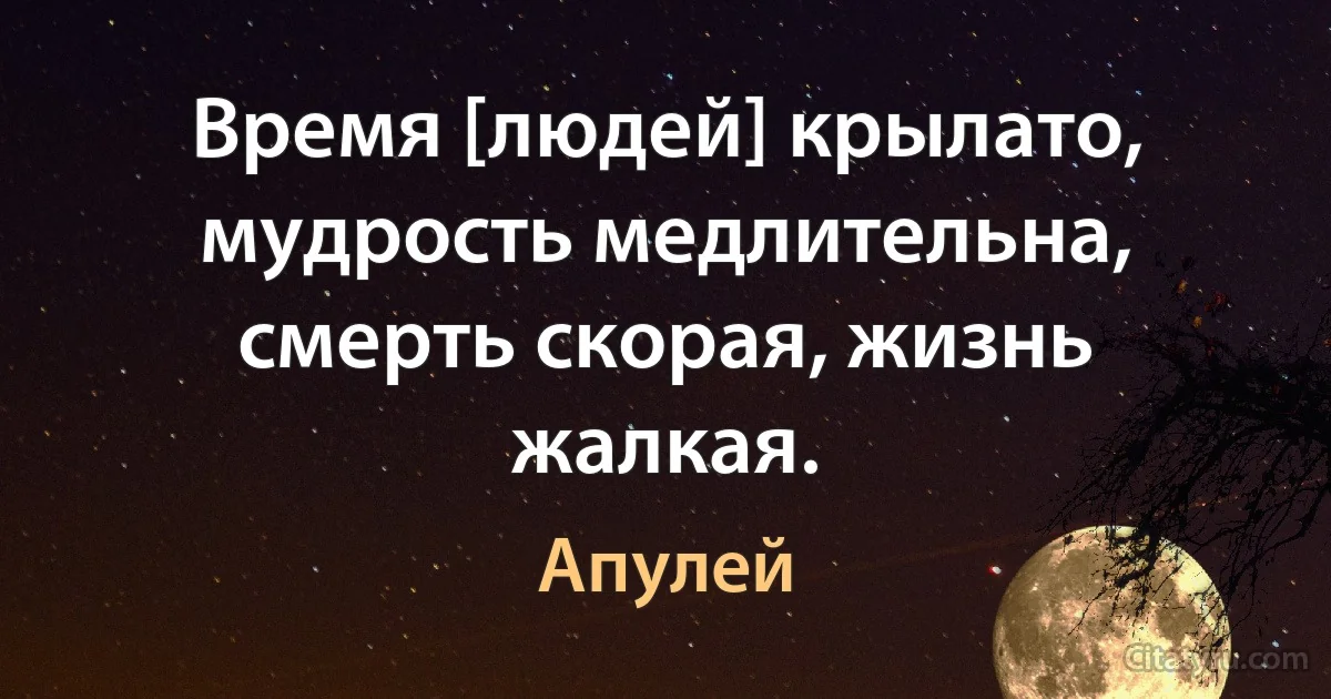 Время [людей] крылато, мудрость медлительна, смерть скорая, жизнь жалкая. (Апулей)