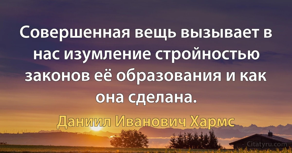 Совершенная вещь вызывает в нас изумление стройностью законов её образования и как она сделана. (Даниил Иванович Хармс)