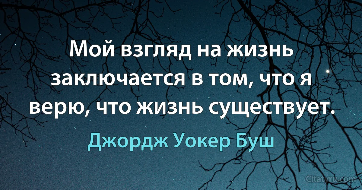 Мой взгляд на жизнь заключается в том, что я верю, что жизнь существует. (Джордж Уокер Буш)