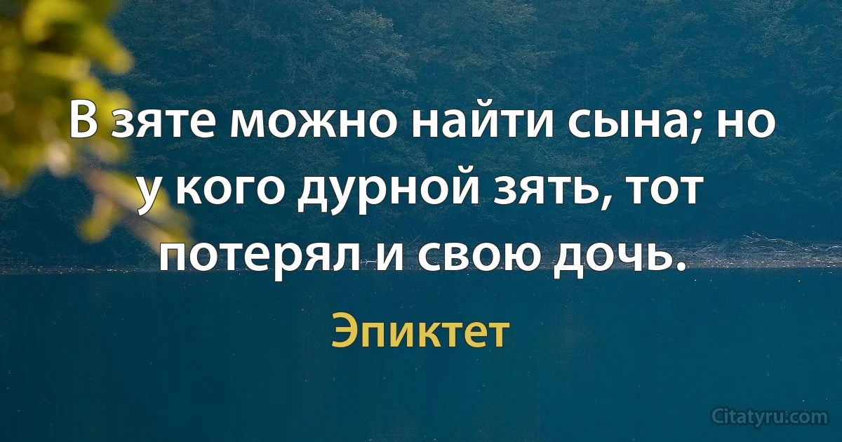 В зяте можно найти сына; но у кого дурной зять, тот потерял и свою дочь. (Эпиктет)