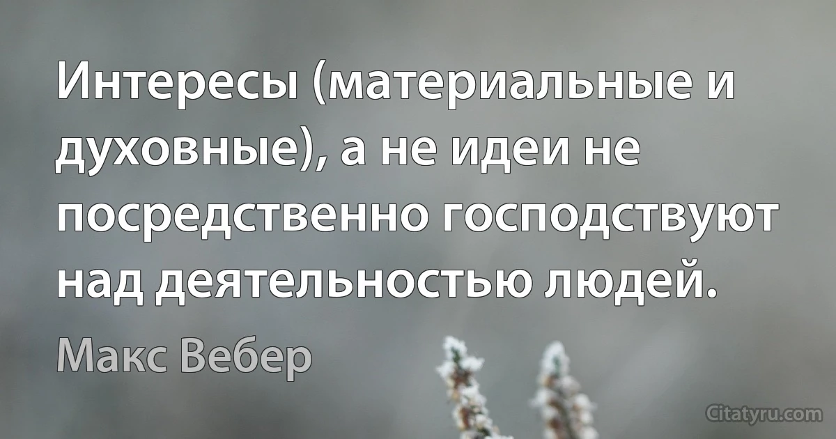 Интересы (материальные и духовные), а не идеи не посредственно господствуют над деятельностью людей. (Макс Вебер)