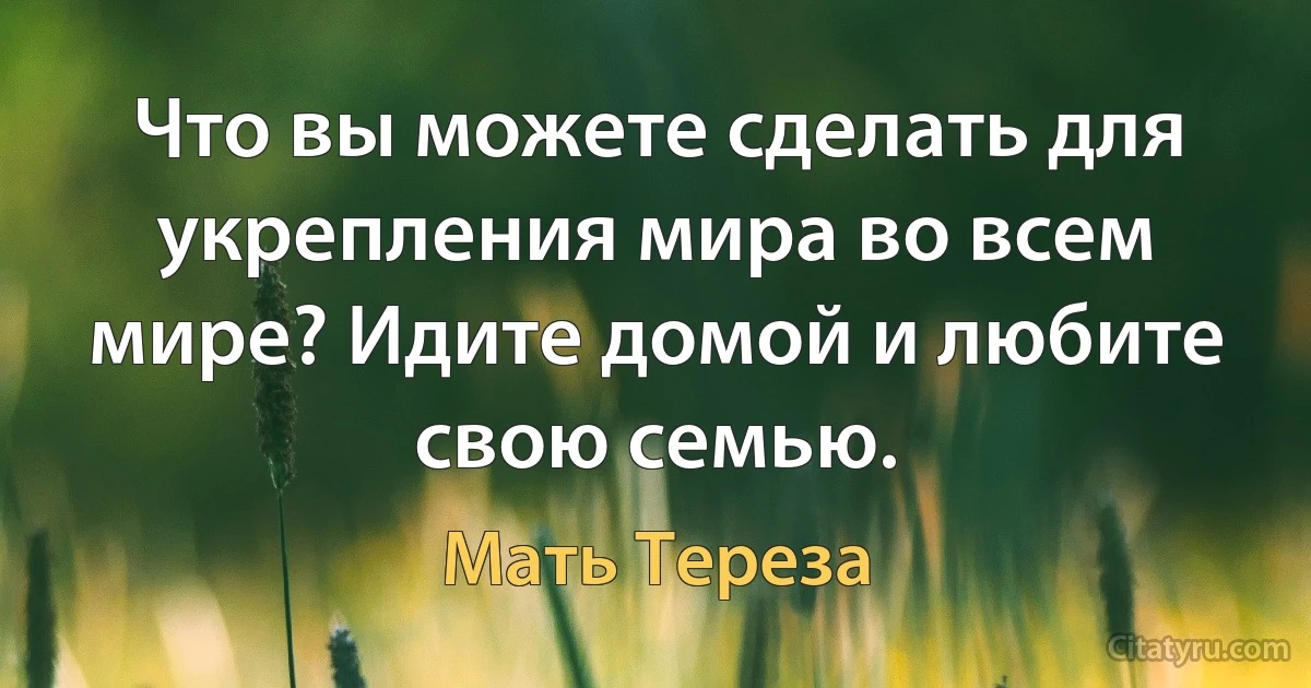 Что вы можете сделать для укрепления мира во всем мире? Идите домой и любите свою семью. (Мать Тереза)