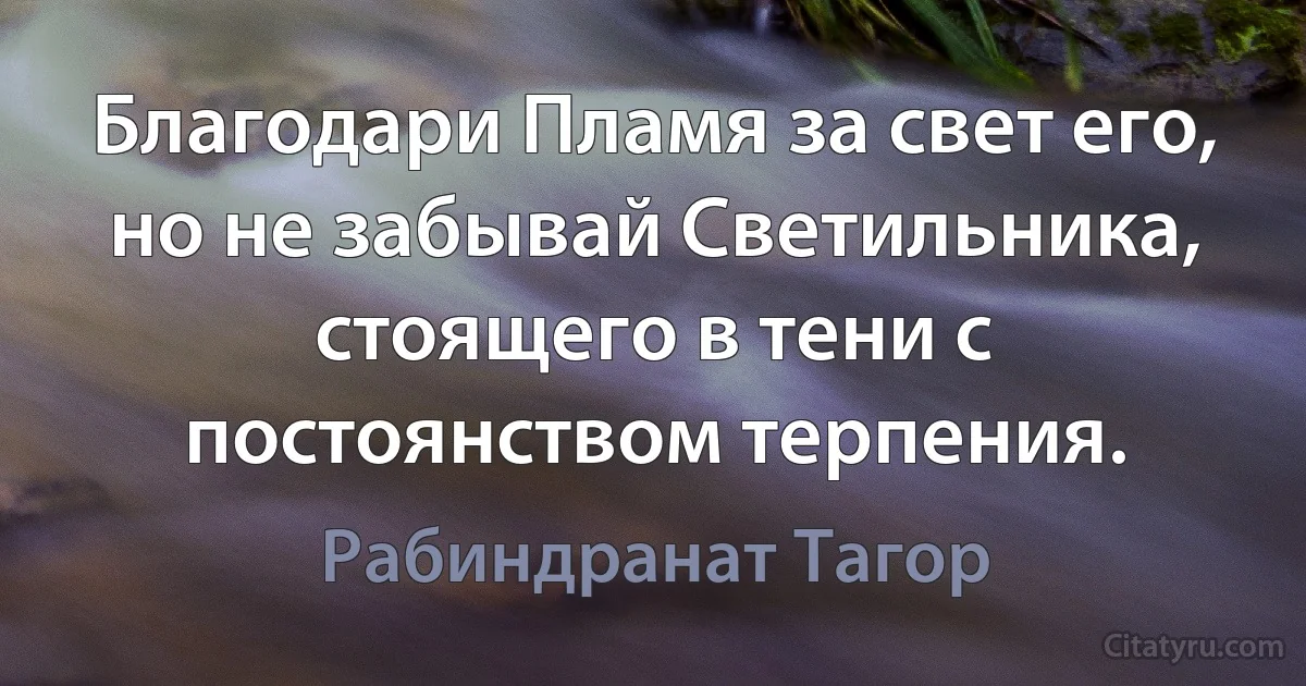 Благодари Пламя за свет его, но не забывай Светильника, стоящего в тени с постоянством терпения. (Рабиндранат Тагор)