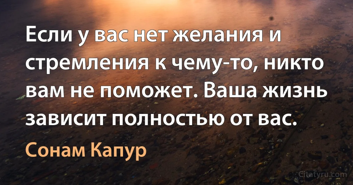 Если у вас нет желания и стремления к чему-то, никто вам не поможет. Ваша жизнь зависит полностью от вас. (Сонам Капур)