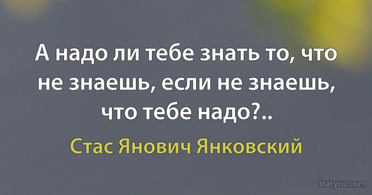 А надо ли тебе знать то, что не знаешь, если не знаешь, что тебе надо?.. (Стас Янович Янковский)