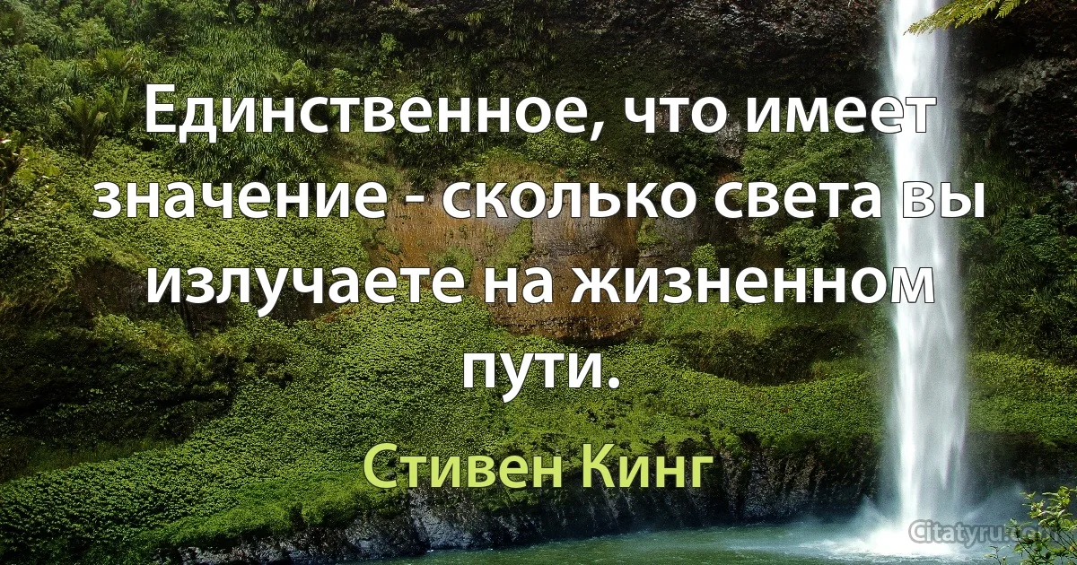 Единственное, что имеет значение - сколько света вы излучаете на жизненном пути. (Стивен Кинг)