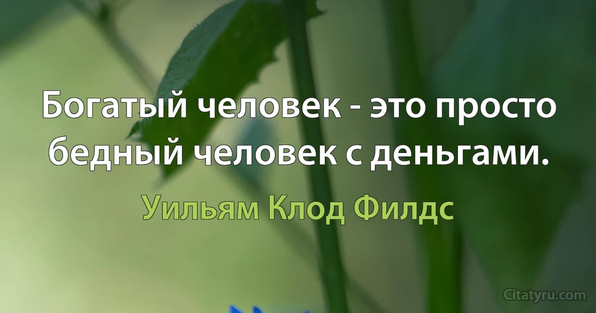 Богатый человек - это просто бедный человек с деньгами. (Уильям Клод Филдс)