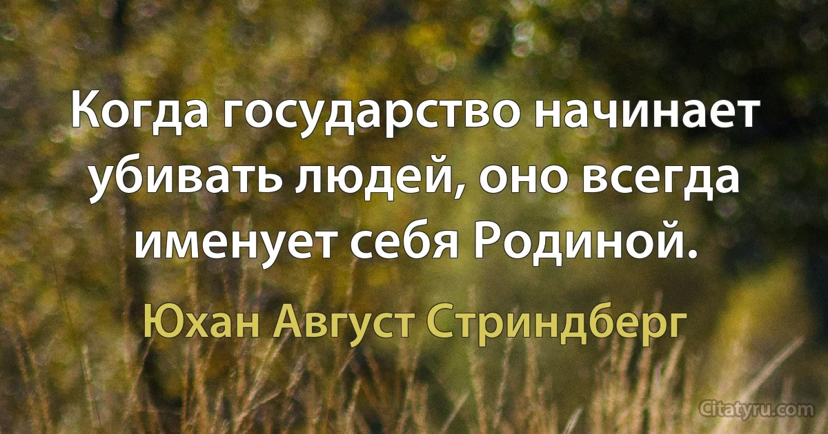 Когда государство начинает убивать людей, оно всегда именует себя Родиной. (Юхан Август Стриндберг)