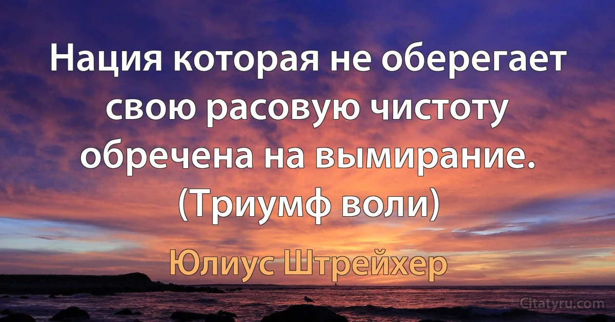 Нация которая не оберегает свою расовую чистоту обречена на вымирание. (Триумф воли) (Юлиус Штрейхер)