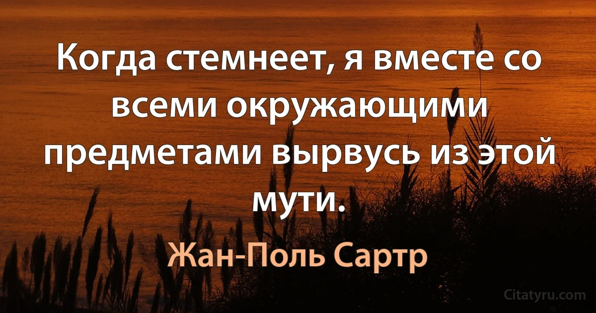 Когда стемнеет, я вместе со всеми окружающими предметами вырвусь из этой мути. (Жан-Поль Сартр)