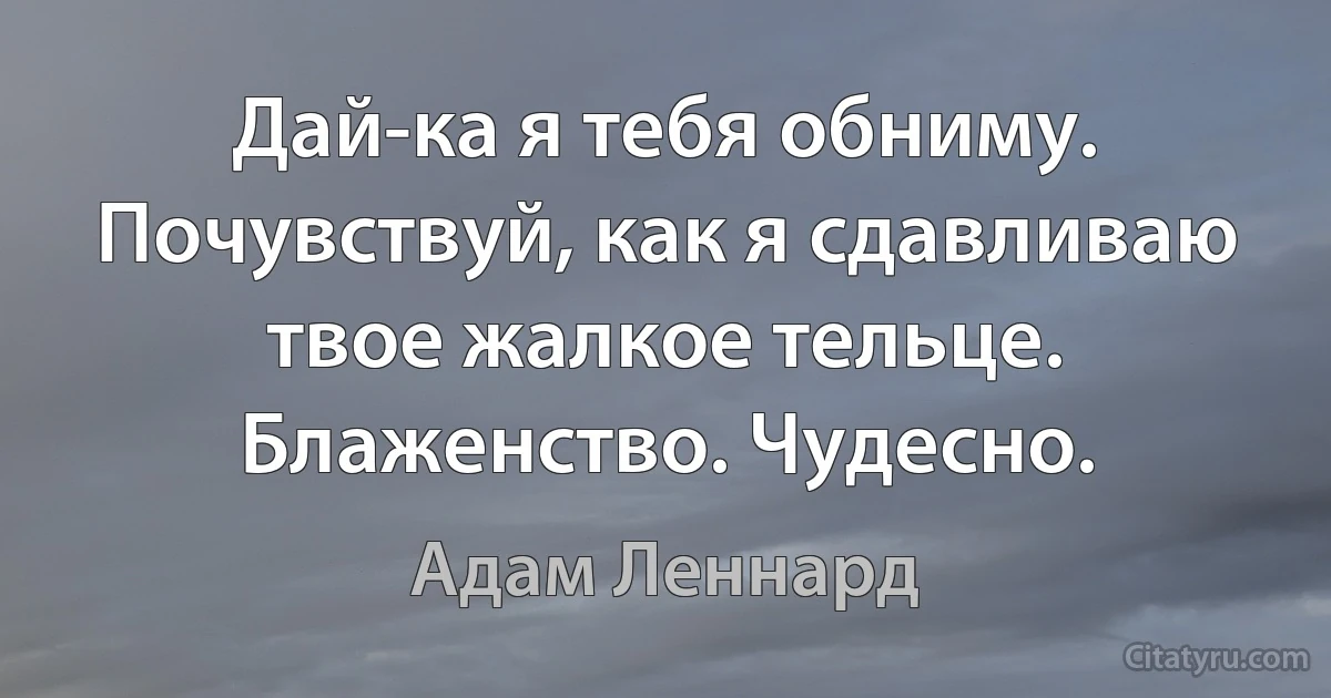 Дай-ка я тебя обниму. Почувствуй, как я сдавливаю твое жалкое тельце. Блаженство. Чудесно. (Адам Леннард)