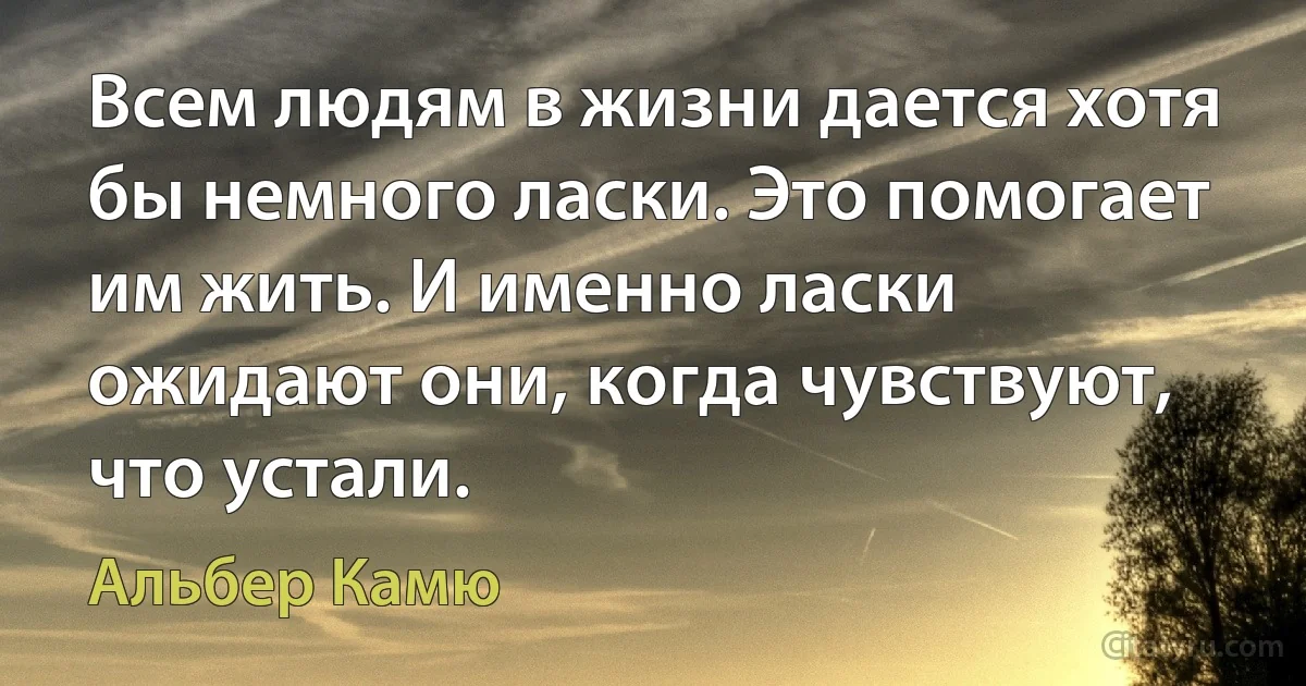 Всем людям в жизни дается хотя бы немного ласки. Это помогает им жить. И именно ласки ожидают они, когда чувствуют, что устали. (Альбер Камю)