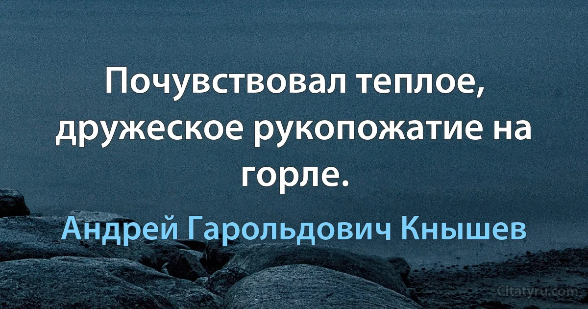 Почувствовал теплое, дружеское рукопожатие на горле. (Андрей Гарольдович Кнышев)