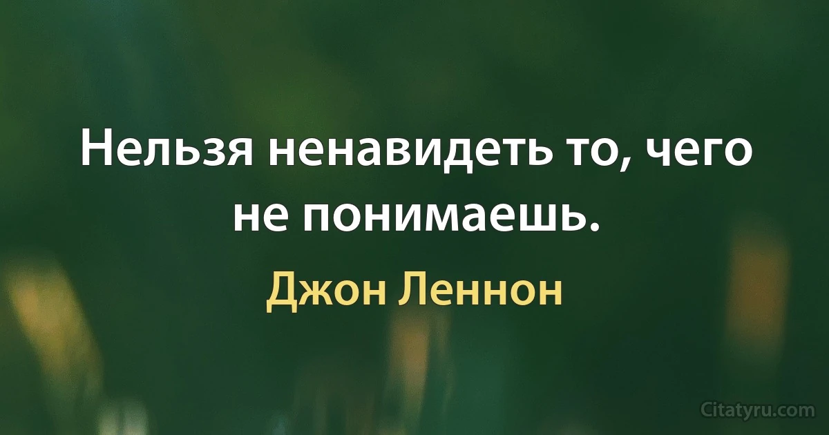 Нельзя ненавидеть то, чего не понимаешь. (Джон Леннон)