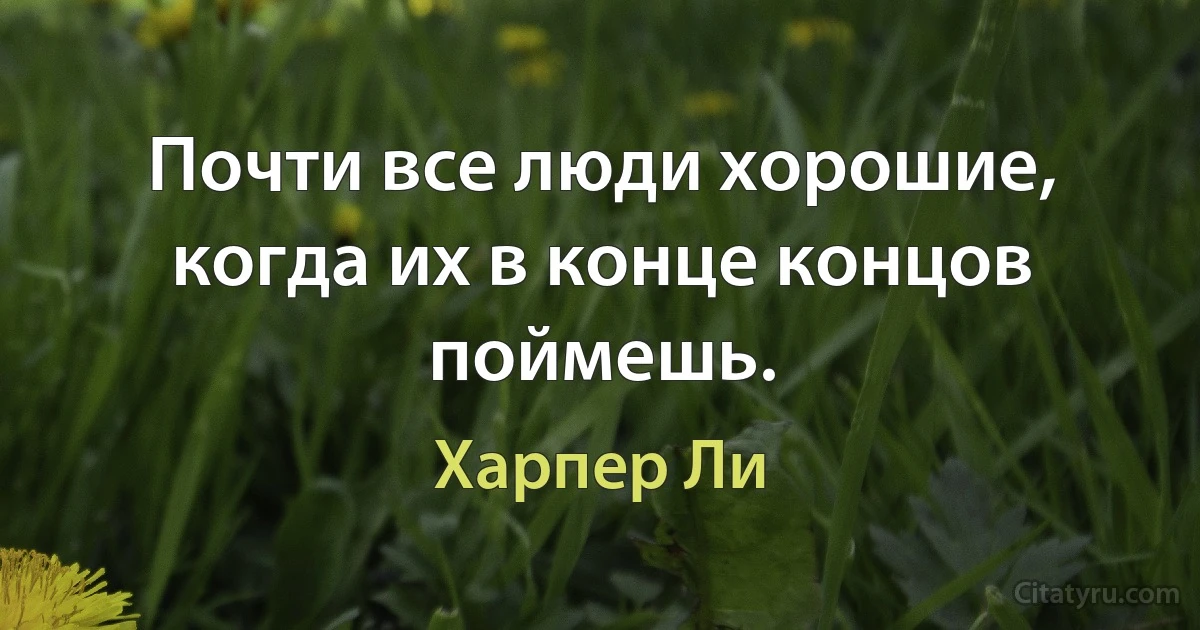 Почти все люди хорошие, когда их в конце концов поймешь. (Харпер Ли)