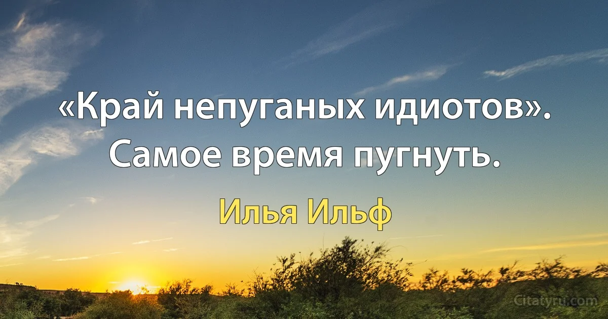 «Край непуганых идиотов». Самое время пугнуть. (Илья Ильф)