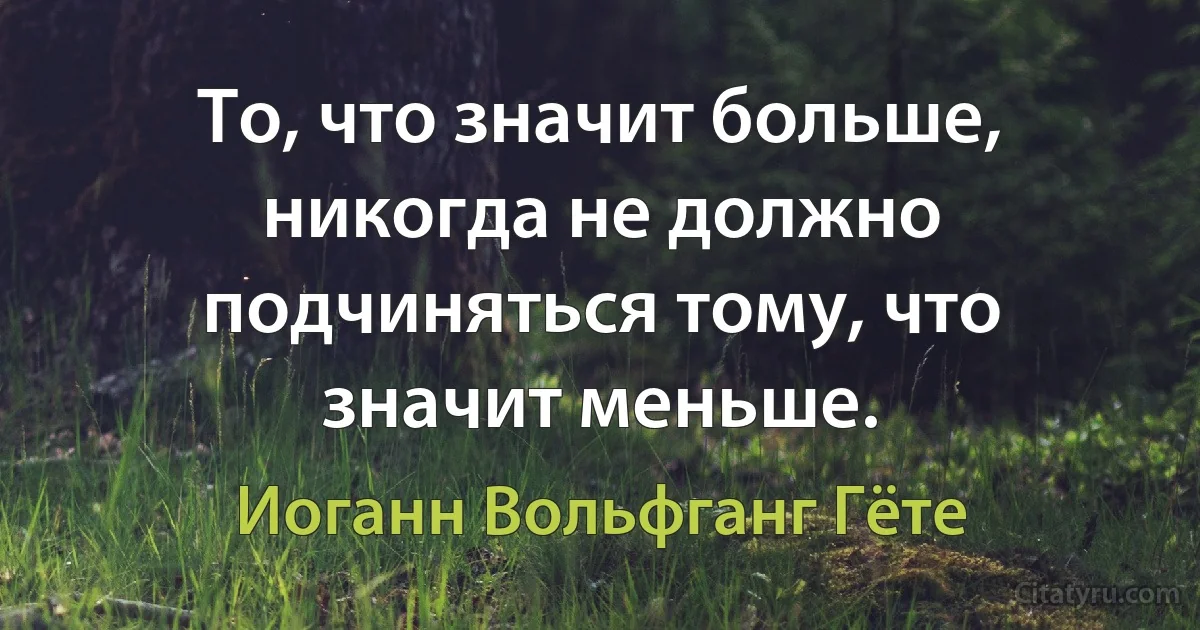 То, что значит больше, никогда не должно подчиняться тому, что значит меньше. (Иоганн Вольфганг Гёте)