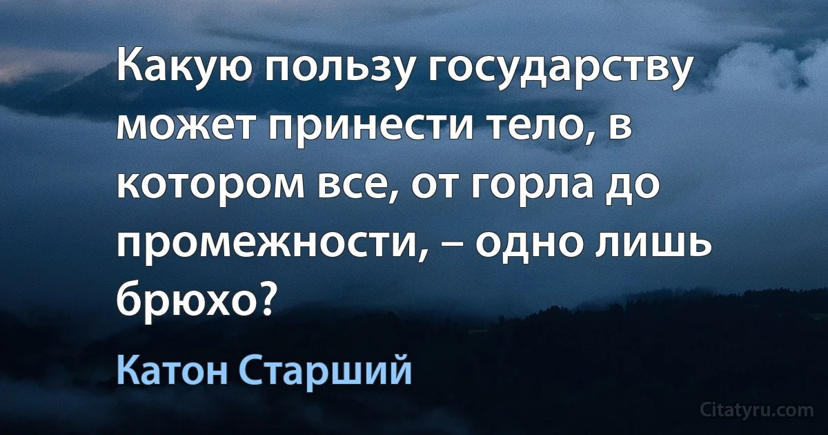 Какую пользу государству может принести тело, в котором все, от горла до промежности, – одно лишь брюхо? (Катон Старший)