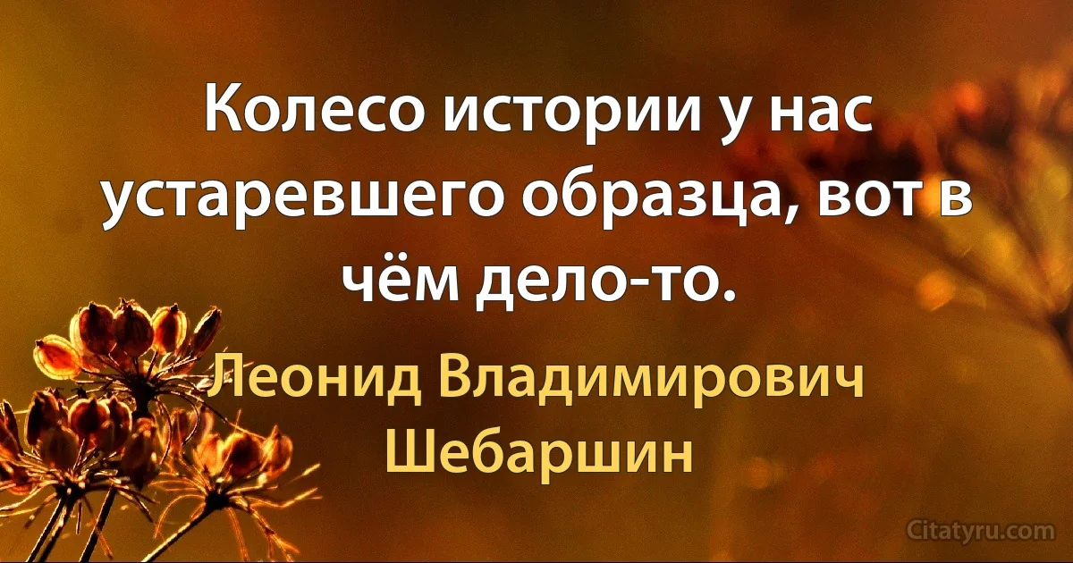 Колесо истории у нас устаревшего образца, вот в чём дело-то. (Леонид Владимирович Шебаршин)