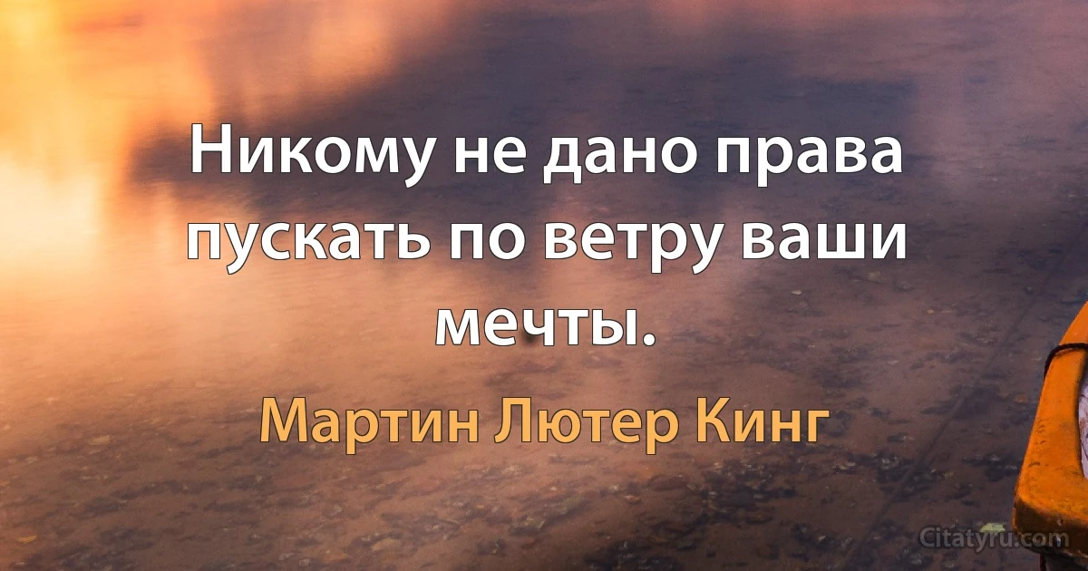 Никому не дано права пускать по ветру ваши мечты. (Мартин Лютер Кинг)